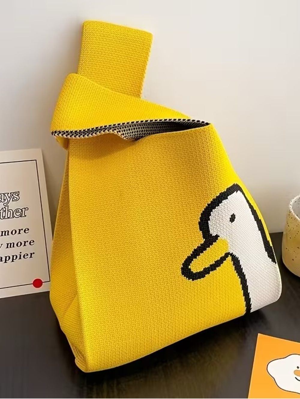 Yellow Duck Knit Tote Bag - Casual Women’s Bag